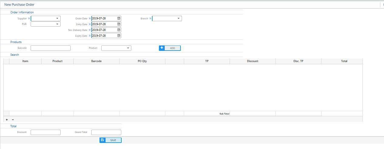 Purchase Order of Products from the Supplier